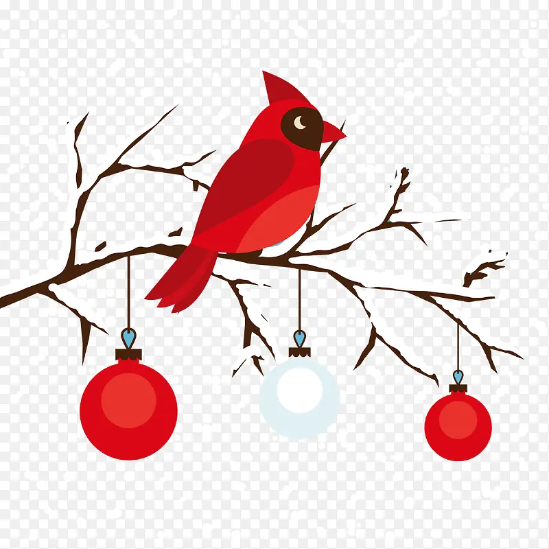 冬季小鸟灯笼枝头红色卡通素材