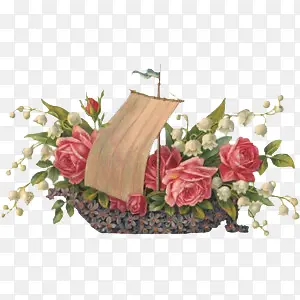 玫瑰花彩绘玫瑰花帆船装饰