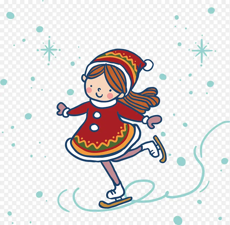 雪天滑雪女孩矢量冬季旅游