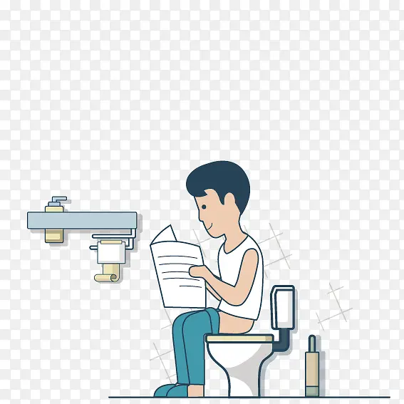蹲厕所看报纸的男子