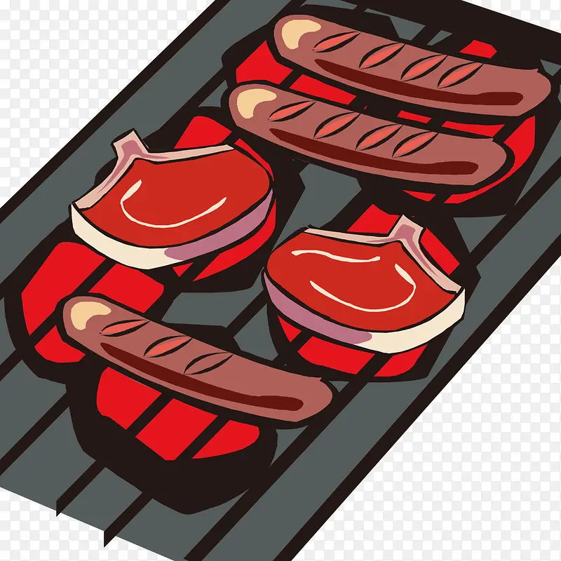 手绘红色烤肉素材