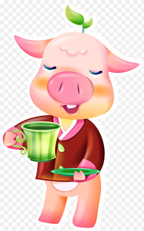 小猪喝茶PNG矢量素材