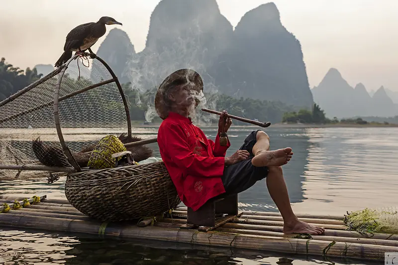 老爷爷渔民美丽风景