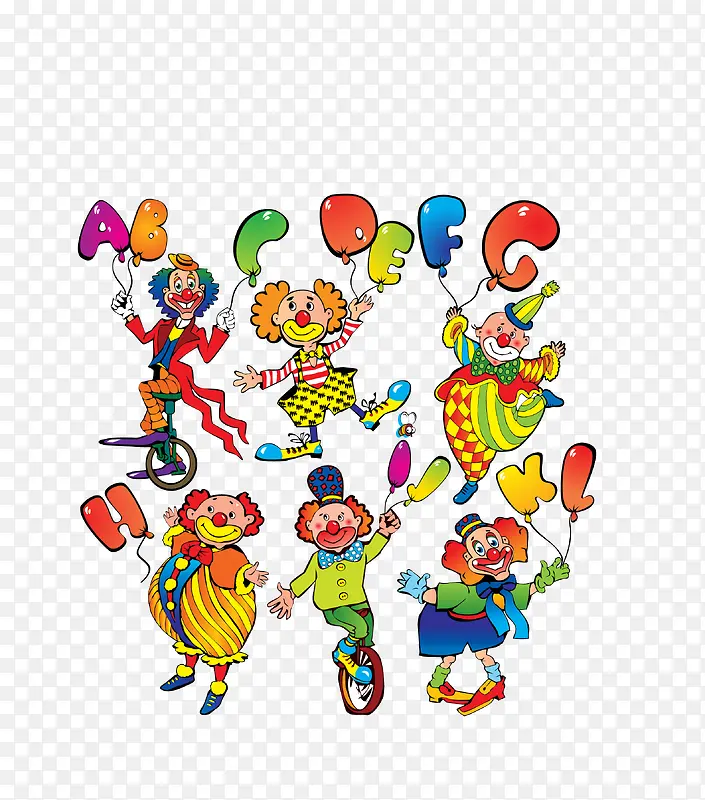 矢量彩色六款表演小丑集合