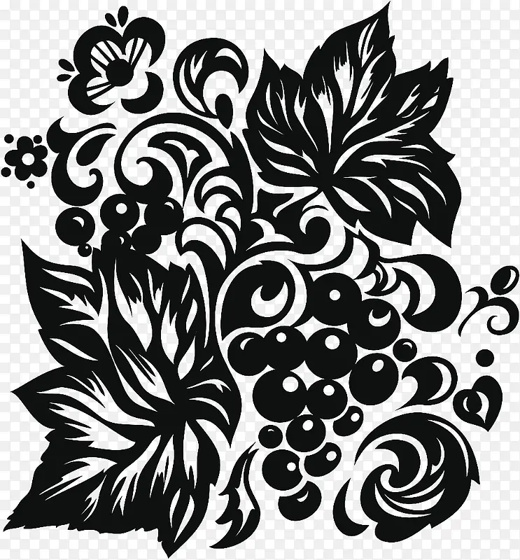 黑色手绘剪纸花卉