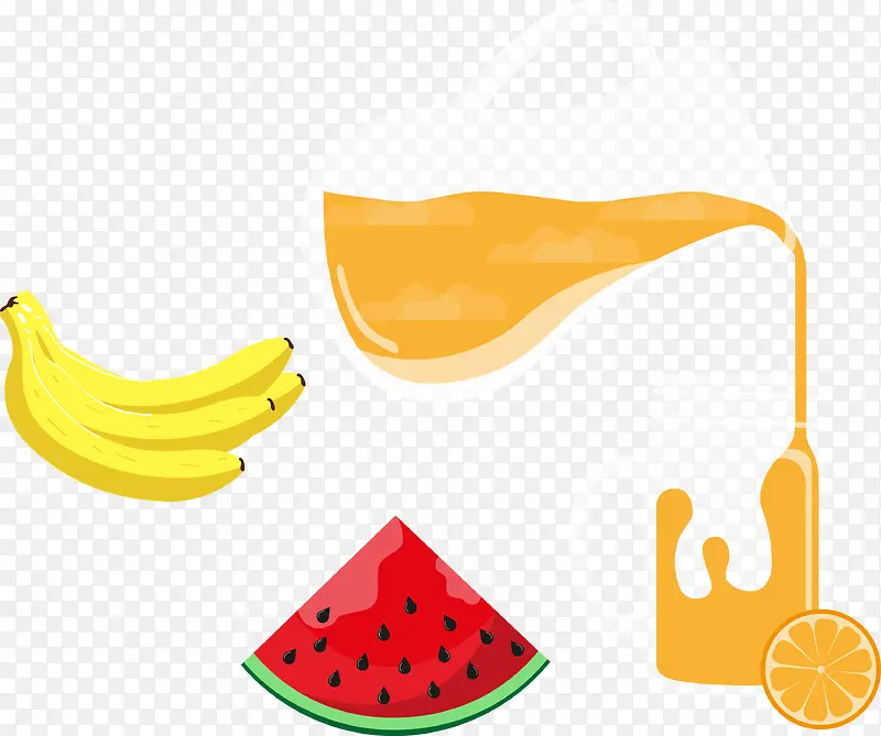 矢量手绘水果和果汁