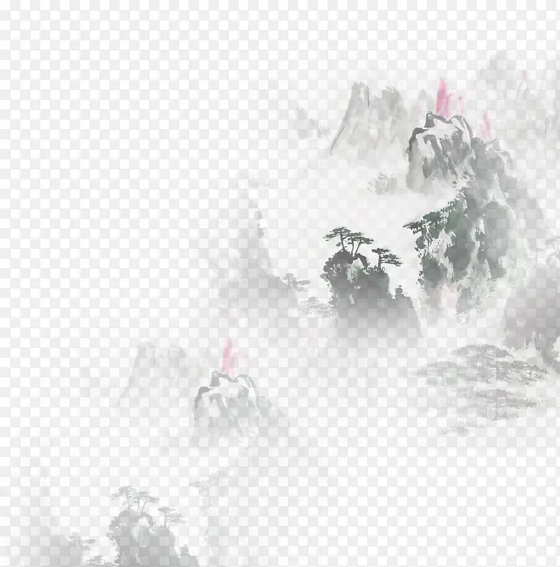 灰色中国风高山画作边框纹理