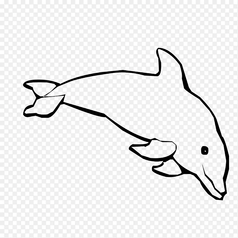 黑白线条卡通海豚