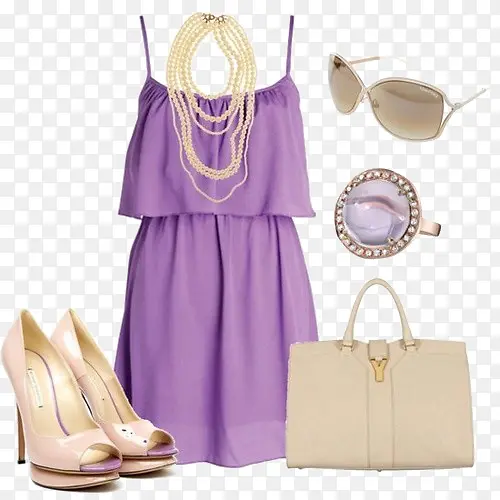 紫色吊带连衣裙
