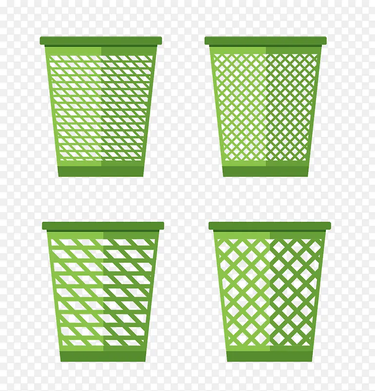 四个绿色矢量垃圾桶