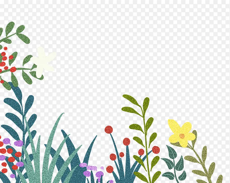 夏日清新装饰插图绿植花卉与绿草