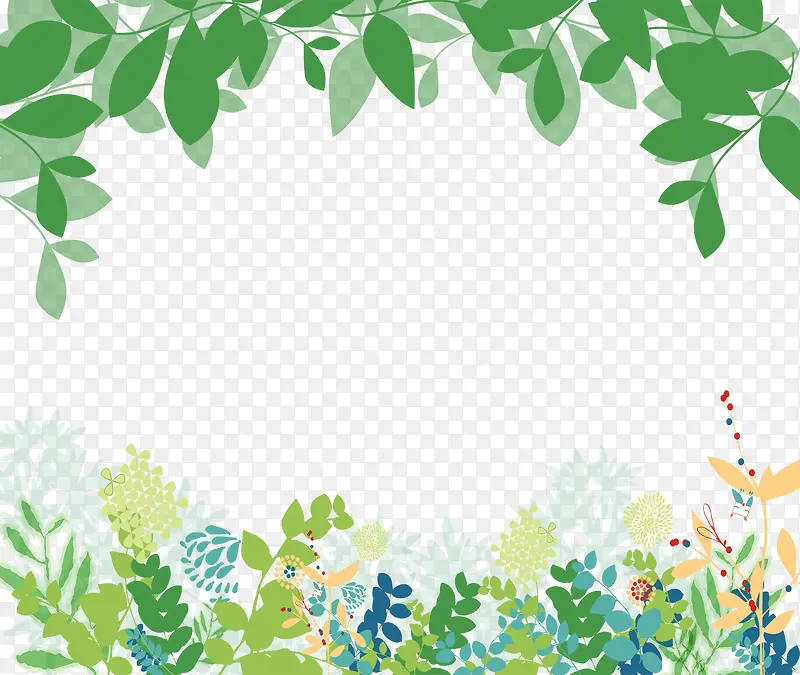 绿色手绘绿叶花卉边框背景