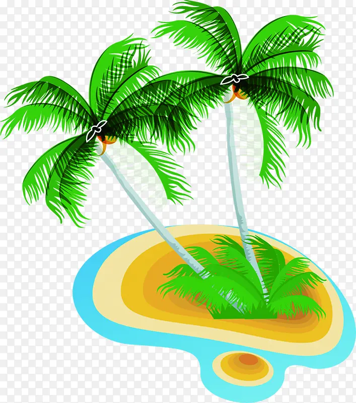 摄影手绘绿色椰子树沙滩