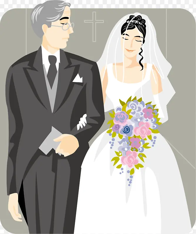 卡通婚礼新娘和爸爸