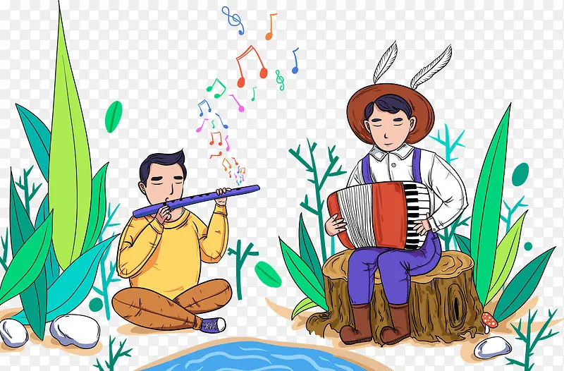 演奏的乐师卡通手绘插画PNG图片素材下载_图片编号9968975-PNG素材网