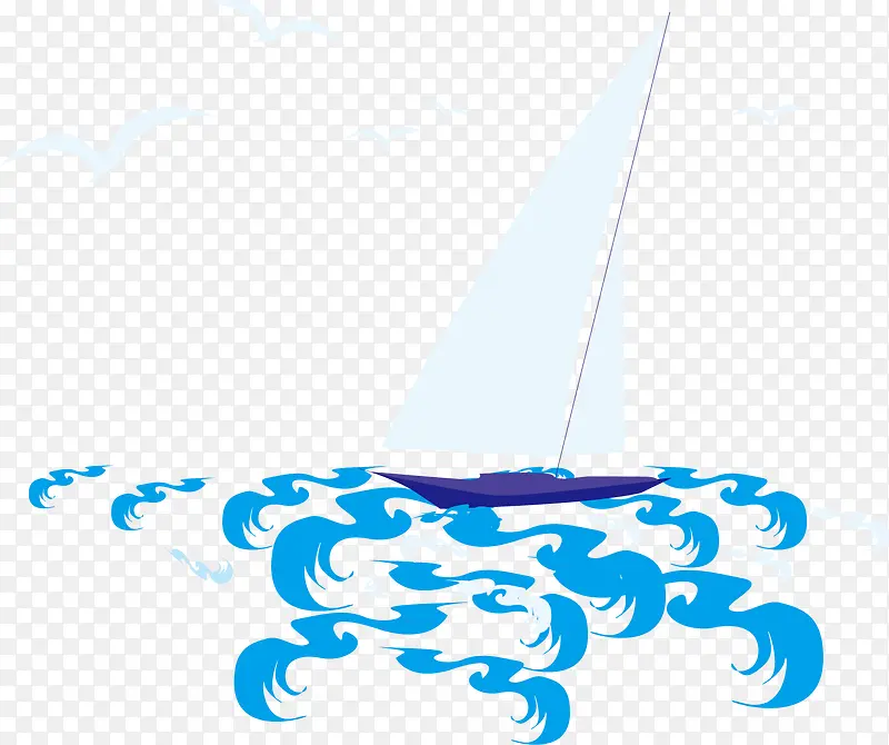 卡通蓝色海浪和帆船