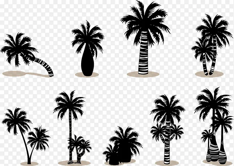 棕榈树椰树剪影矢量图