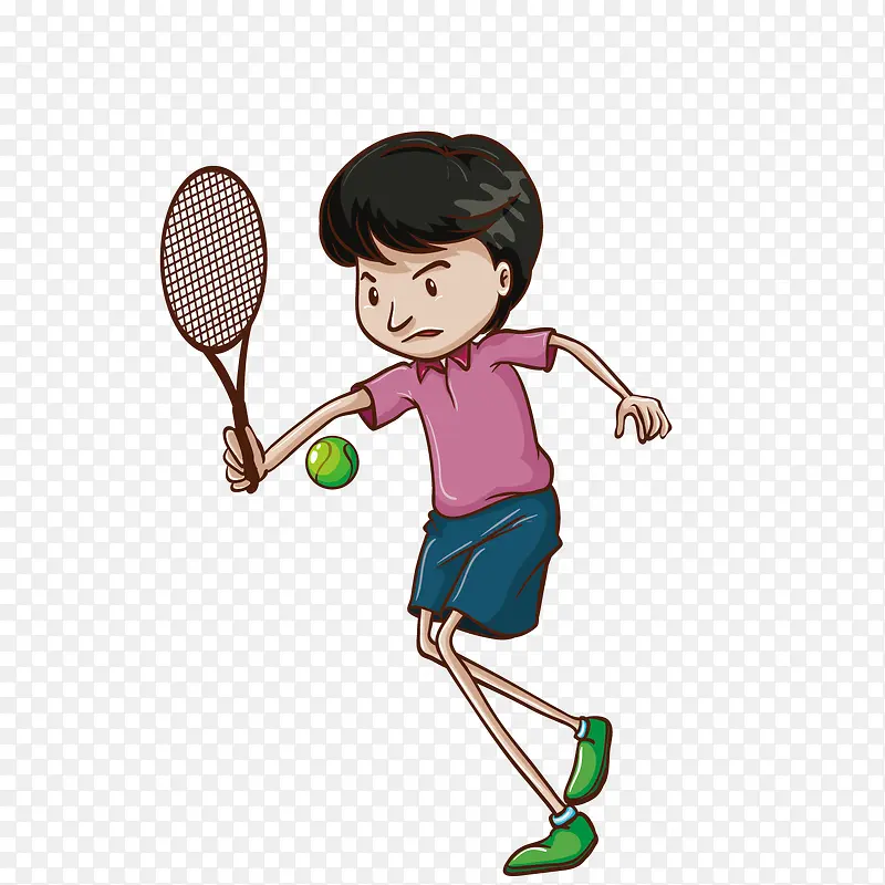 矢量卡通男孩网球运动