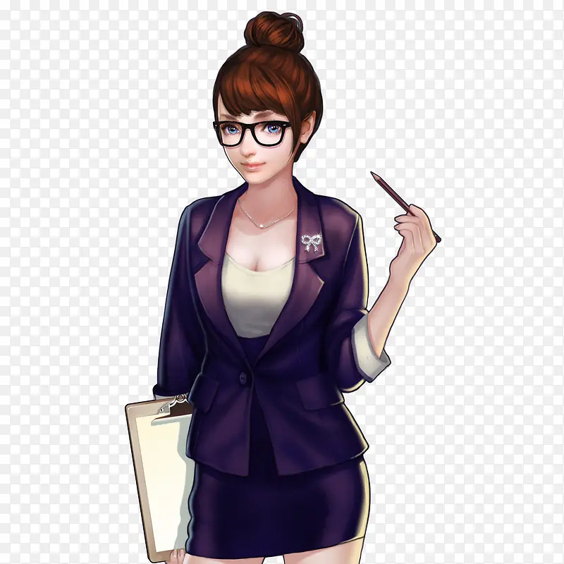 紫衣精英女秘书手绘