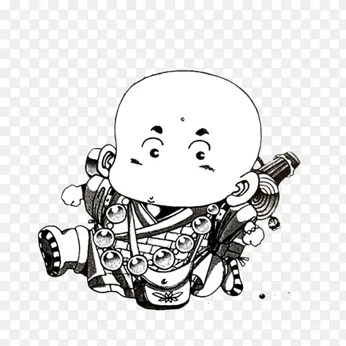 手绘奔跑的小和尚