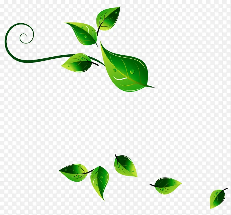 绿色手绘树叶装饰图案