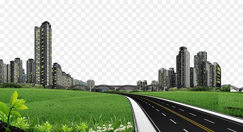 建筑公路草地背景素材