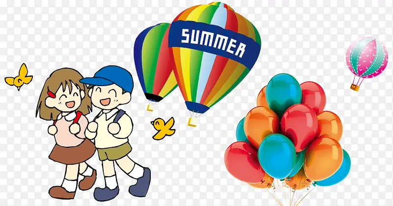 卡通上学的孩子气球热气球