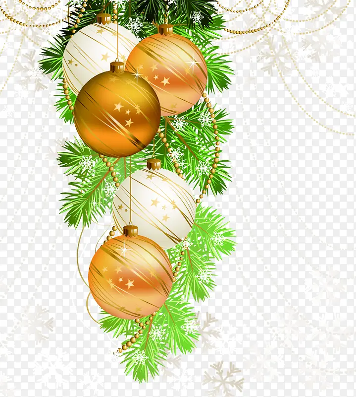 冬日金色圣诞松树圆球
