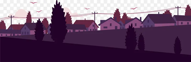 卡通扁平紫色房屋树