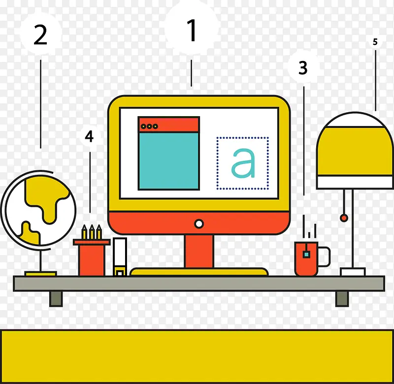 矢量黄色办公桌