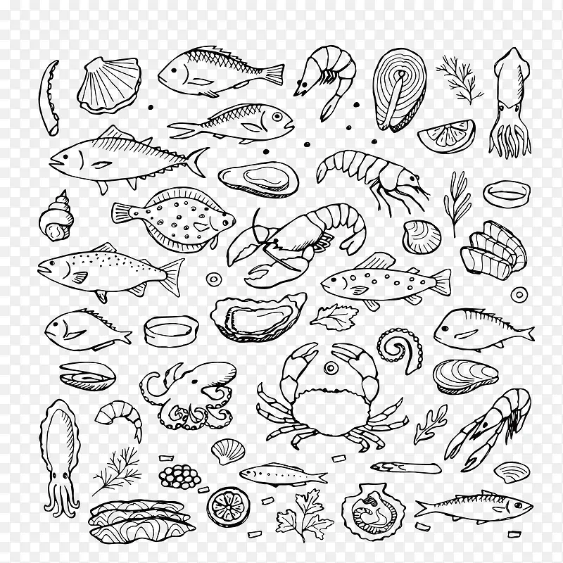 矢量手绘海鲜食材