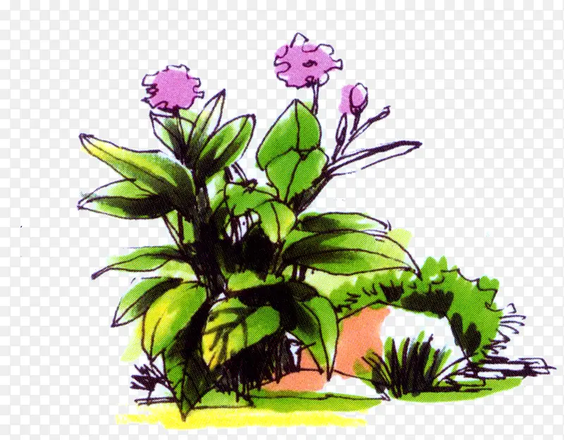 绘画紫色花卉花园海报