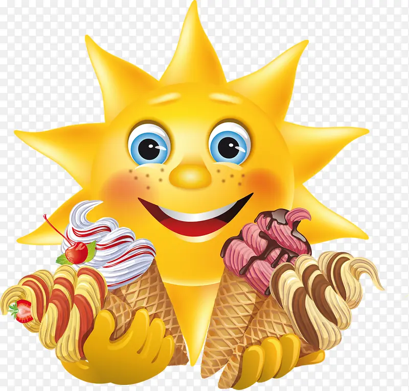 卡通太阳抱着冰淇淋