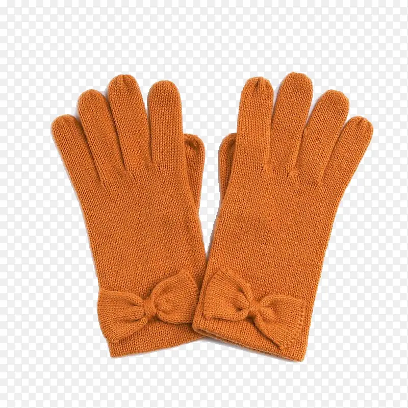 橘色蝴蝶结毛线手套