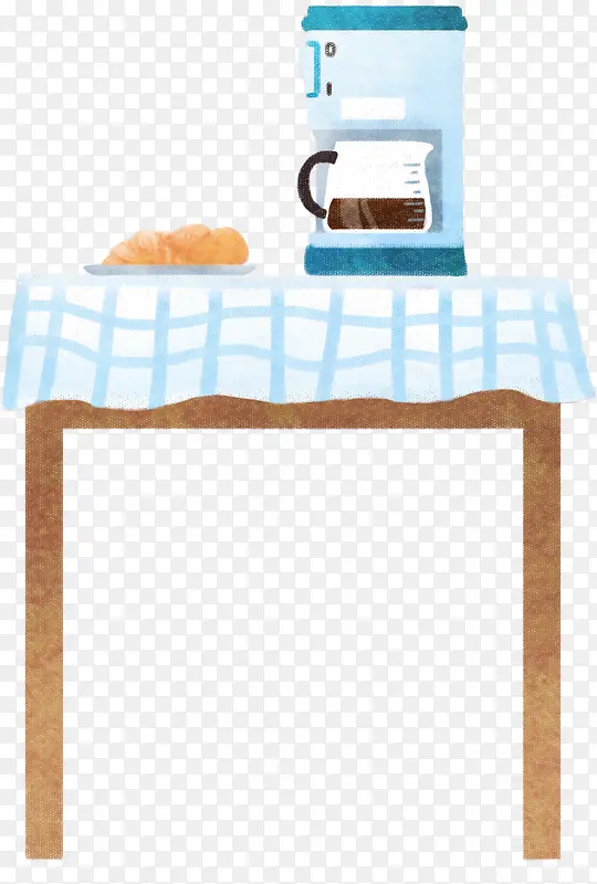 手绘可爱蓝色咖啡机桌子