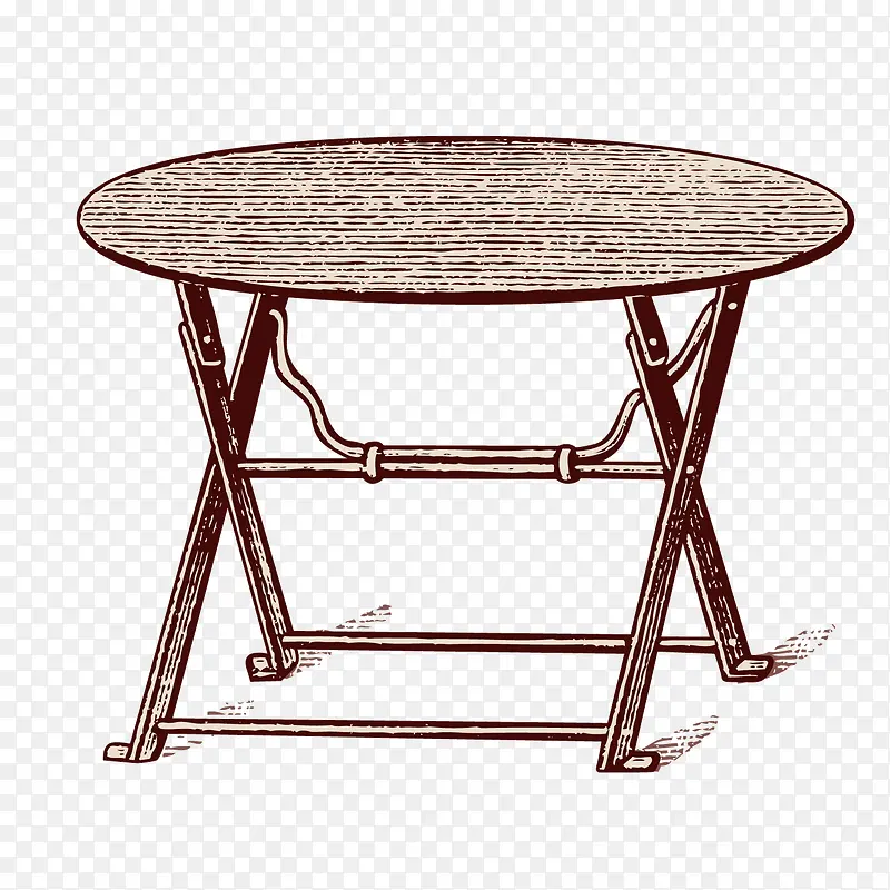 矢量手绘木质圆桌折叠桌