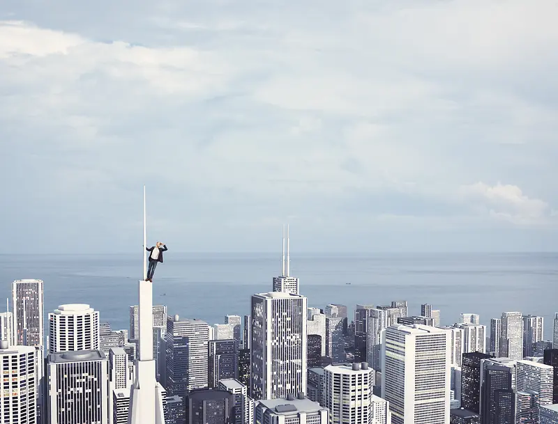 白色海边现代都市海报背景