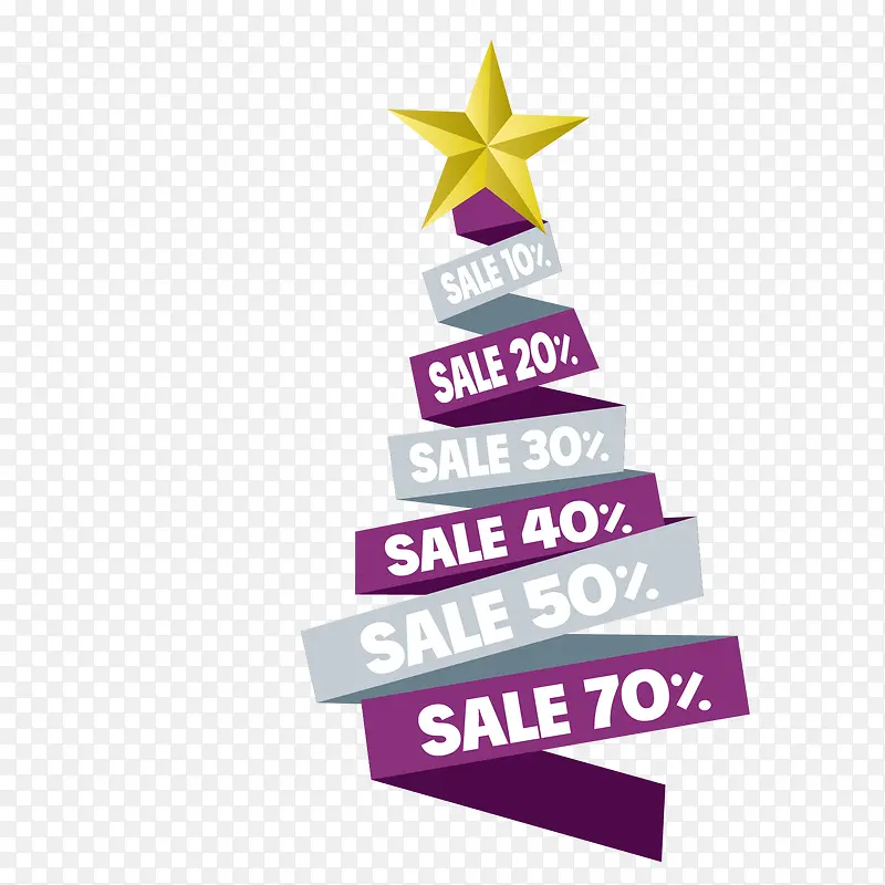 紫色丝带圣诞促销标签矢量图