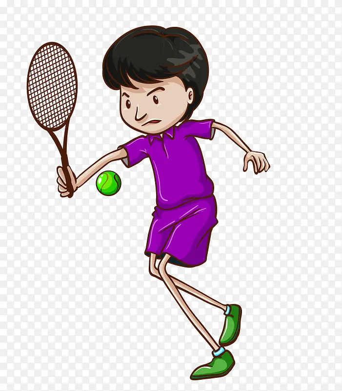练习打网球的卡通少年