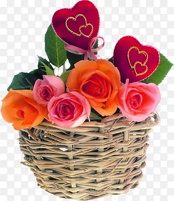 篮筐里的彩色玫瑰七夕情人节
