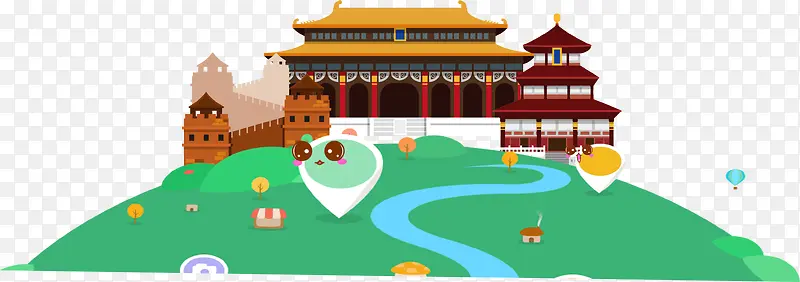 手绘节日旅行场景