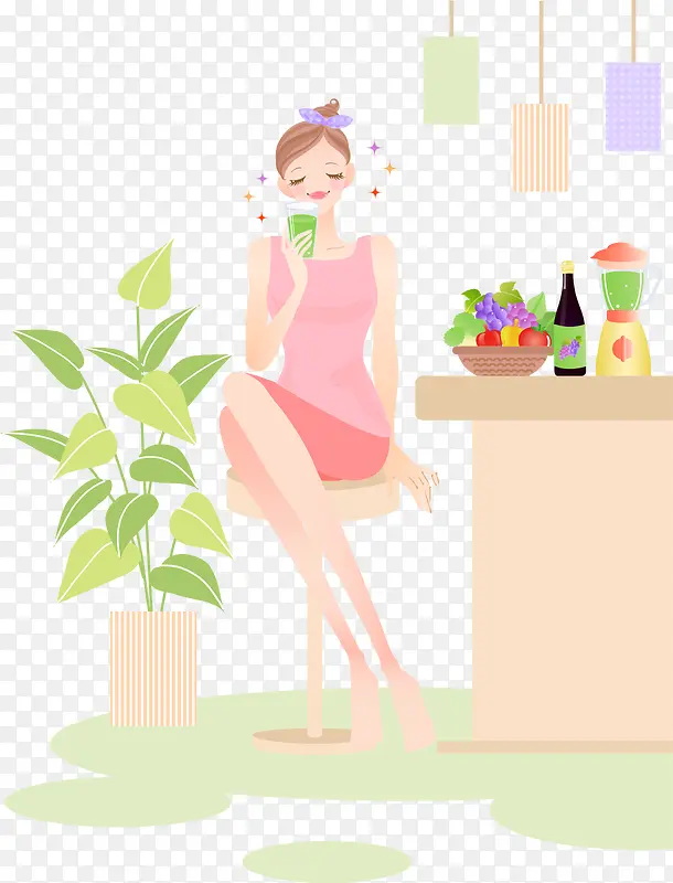 美女饮果汁