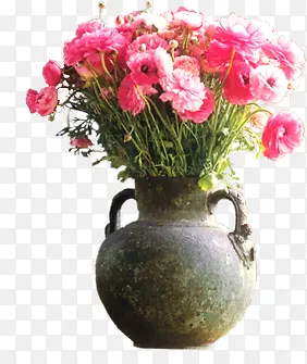 手绘粉色花卉盆栽景观