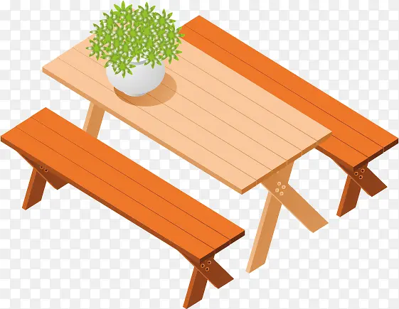 矢量木桌木椅