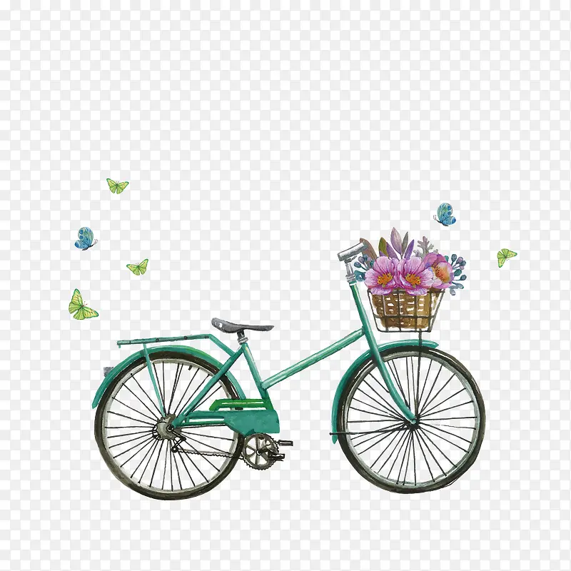 手绘自行车蝴蝶