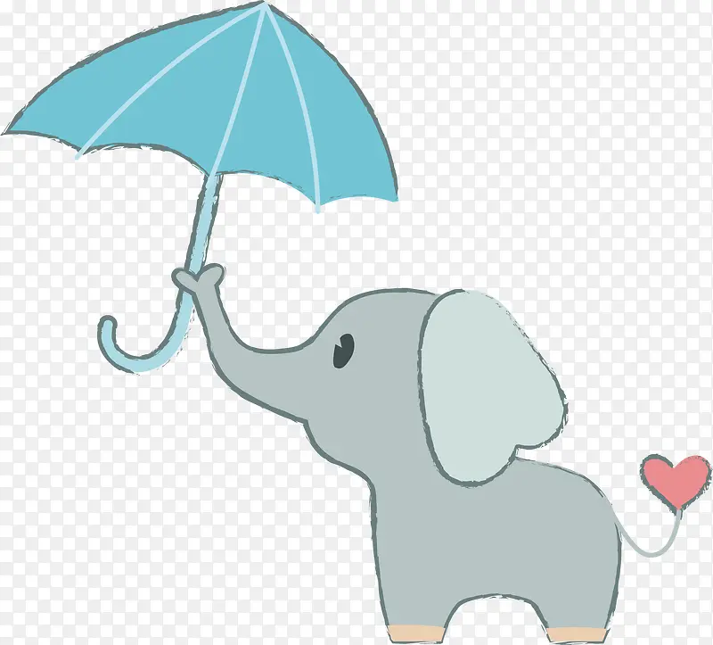 可爱手绘撑伞的小象