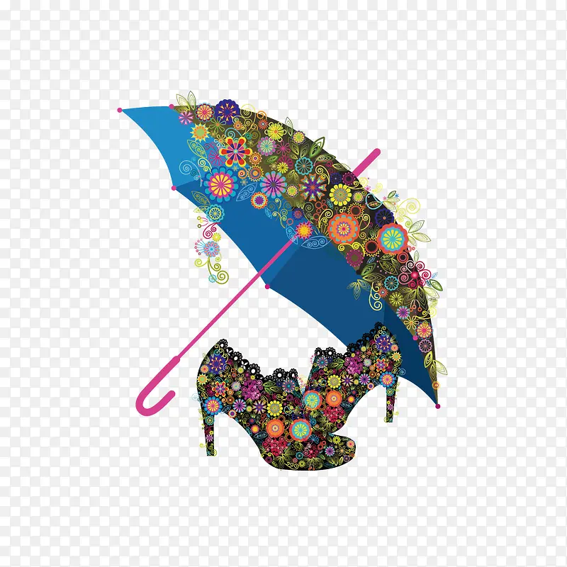 矢量花伞和花鞋