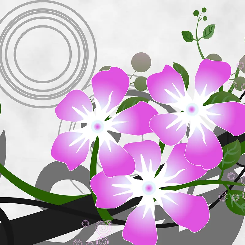 手绘花卉伞联画素材