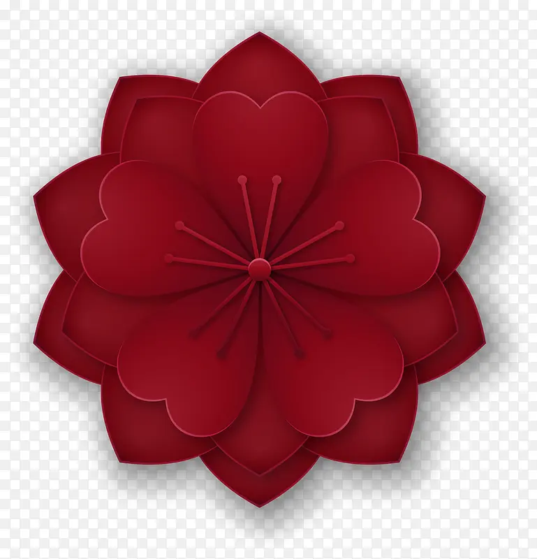 春节红色花朵剪纸装饰