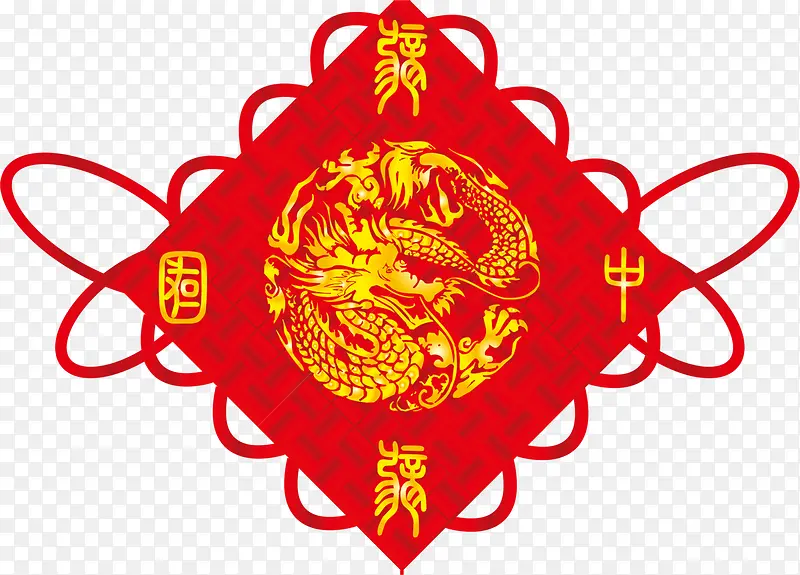 红色手绘龙纹中国结